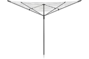 Addis Corde à laver rotative à 4 bras de 50 m (grise), tension multiple, réglage de la hauteur, sèche-linge rotatif extérieur pliable et piquet de sol MOB, métallique