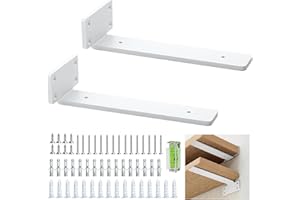 BATONCA Regalhalterung 20 cm (0.5 cm) Dicke, 2 Pack Schwebende, Versteckte Regalhalterungen, Rustikale Industrie Regalhalterungen Mit Modernem Eisen Finish - Weiß