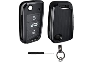 BouGPeng 3 Botones Funda de Silicona para Llave de Coche Compatible con VW Golf 7 Polo MK7 A7 Tiguan Passat Skoda Octavia Seat Ibiza Leon TPU Protectora Carcasa Llave Funda Mando Negro con Llavero