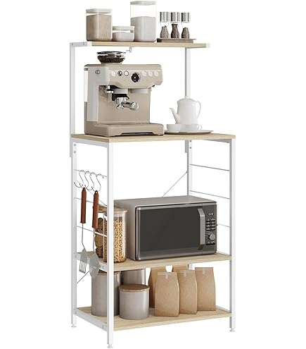 Soges Scaffale Cucina 5 Livelli Stile Industriale Con Ganci, Ripiano Per Microonde E Forno, Marrone Rustico, Piedini Regolabili - 4