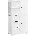 Yaheetech Bathroom Floor Cabinet with 3 Drawers and Door Cabinets, Freestanding Storage Cabinet with Adjustable Shelves and Side Hooks for Bathroom Living Room Kitchen, 107 cm Height