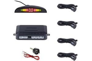Aiuphing sensori parcheggio auto,4 Sensori kit sensori di parcheggio cicalino radar,Desplay LED,Acustico Auto Reverse Backup di Sistema (Nero Cavo sensore da 6 m)