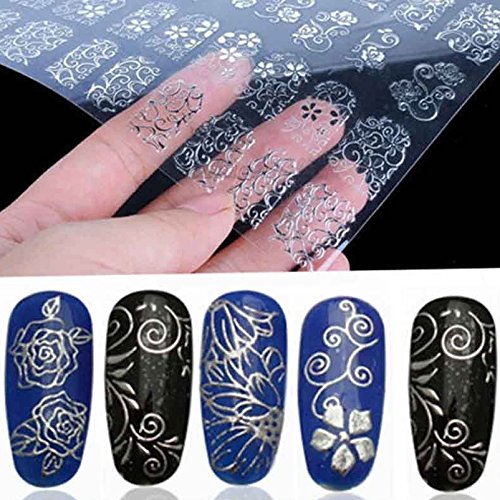Warm Girl 108Pcs Sliver 3D Flower Nail Art Stickers Decals Stamping DIY Decoration Tools