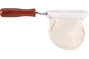 Belissy Paño de franela reutilizable colador de filtro de café hecho a mano con mango de madera (pequeño)