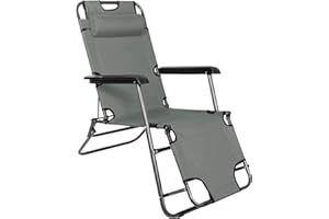 Tumbona de jardín Springos con reposacabezas, tumbona con mesa auxiliar, plegable, silla de relax