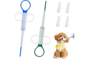 KLINNA 2 dispensadores de pastillas para gatos y perros, comedero profesional para gatos y perros, con punta de silicona suave para medicamentos para mascotas sin estrés (verde + azul)