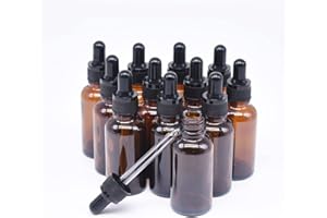 BOUNHOHE 30 ml Bottiglie Contagocce Vetro, 12pcs Flaconi Bottiglie Contagocce in Vetro Ambrato con pipette contagocce, imbuti, etichette, per Aromaterapia, Oli essenziali, Laboratorio