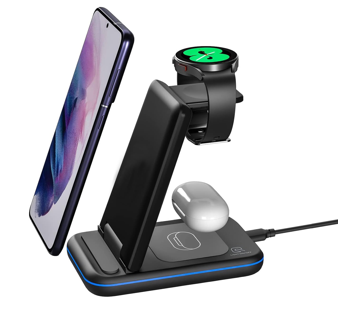 UNIGEN® Audio Unidock 350-23W 3in1 Wireless Charging Station Compatible with Samsung S24 Ultra Plus S23 S22 S21 S20 Z Fold Flip 6/5/4/3Watch7/6/5/Pro/4/Active 1/2 Galaxy Buds3/2 Pro-Black