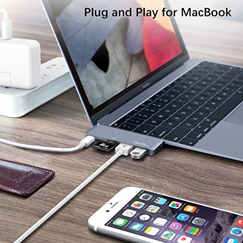 Bqeel Premium USB-C Hub mit 2 USB 3.0, 2 SD Port und 1 USB-C Port ultra leicht / mobil für Type-C Computer und Tablets wie MacBook Pro 2016, MacBook 2015/2016, Google Chromebook 2016 (Grau) - 5