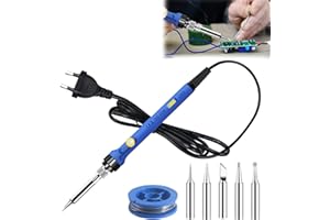 AOUZOVLI Soldador De Estaño 200~480 ℃ Soldador Estaño Temperatura Ajustable 60W Soldador Estaño Calentamiento Rápido Mini Soldador Estañador Electrico Con 5 Puntas De Soldador Y 7.8g Alambre De Soldar