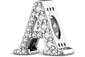 Aurevella 925 Charms di Lettere in Argento Sterling A-Z per Bracciale e Collana Ciondolo con Perline Iniziali Regalo per Signore Gioielli Fai da te