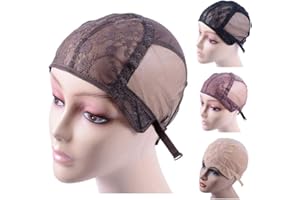 YANTAISIYU Podwójna koronka peruka czapka do robienia peruk z regulowanym paskiem z tyłu bezklejowe czepki peruki czepki na włosy (Ciemny brąz M 54 cm)