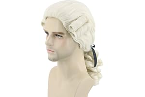 Topcosplay Peluca Barroca para Mujeres y Hombres Peluca Beige Ondulada con Trenza Poeta Noble Rey Peluca para Halloween Carnaval