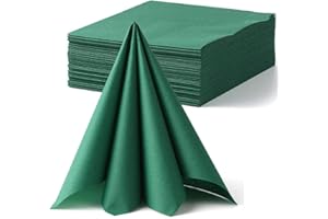 LEKOCH 50 PCS Dark Green Luxury Large Disposable Paper Napkins, Linen Feel Wedding Napkins, Christmas Napkins