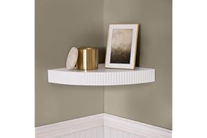 OHS Wooden Corner Shelf Wall Mounted, Modern Ribbed Wall Shelf Storage Organiser Floating Shelves for Walls Display for Living Room Bedroom Kitchen Easy Install, Cream