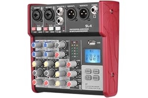 Btuty 4-kanałowa konsola miksująca EQ 2-pasmowa Wbudowany zasilacz fantomowy 48 V Obsługa połączenia BT Odtwarzacz MP3 USB do nagrywania transmisji na żywo DJ Network Karaoke