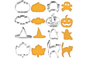 OUNONA 8pcs Halloween Cookie Cutter Stainless Steel Cake Biscuit Molds Set - Pumpkin, Ghost, Skull, Bat, Witch's Hat, Maple Leaf, Cat