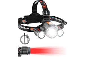 Jovrun Head Torches Led Super Bright Upgraded Red Warning Light Rechargeable 8000Lumen Maximum Lighting Time 5 Hours Power Display Waterproof Outdoor Headlight for Camping Running Fishing