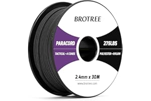 Brotree Paracorde 2,4 mm 275lb Corde Nylon 30M 4 Brins Bobine pour Bracelet, Survie, Extérieure - 125 kg Charge de Rupture (Noir)