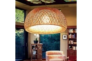 FUMIMID Lámpara colgante tejida vintage de mimbre de bambú natural, hecha a mano, para jardín, creativa, estilo pastoral, lámpara de techo para bar, café, loft, restaurante, sala de estar, 60 cm