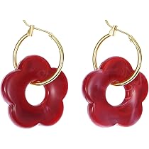 Boucles D'Oreilles Vintage TRIFARI En Résine Rouge - Plaqué Or 24k, Occasion Très Bon État