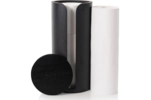 Woodluv Toilet Roll Holder with Lid Round, Toilet roll holder Freestanding, Bathroom Storage, Bamboo Loo Roll Holder, Bathroom Storage Unit, Black