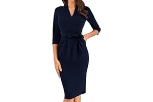 GRACE KARIN Women's Cocktail Dress 3/4 Sleeve Elegant Wedding Guest Bodycon Belted Dresses with Pockets