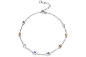 AOBOCO Anklets for Women Sterling Silver Ankle Bracelets with Crystals 9+2''