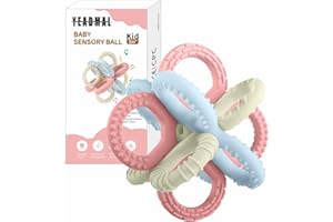 YEADMAL Beißring Baby - Beißspielzeug Zahnungshilfe aus Silikon, Baby, BPA-frei, Luban Ball Sensory Toy, Zahnen & Greifring für Babys - Sicheres Baby Spielzeug (Pink)