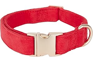 YUDOTE Ultra-soft Dog Collar Natural Cotton Corduroy Made for Medium Dogs with Sensitive Skin,Red
