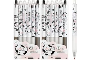 BELUGSIN Penna Del Gel Penne a Sfera Retrattili Nera Retractable Gel Pen Kawaii Carino Mucca Penne Design Gel Inchiostro 0,5 mm Nero Rollerball Penna per Scuola Ufficio Cancelleria