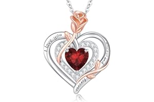 LAVUMO Necklace for Women Sterling Silver 925 Rose Flower Pendant Birthstone Jewelry Gift for Women Girlfriend Wife Mum Anniversary Birthday Valentines Christmas Gifts