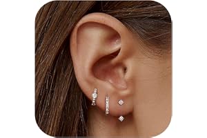 JeweBella Set 4 Paia Orecchini Donna In Acciaio Chirurgico 316L Argento/Oro - Anallergici, A Bottone, Cerchio, Impilabili Per Piercing Multipli