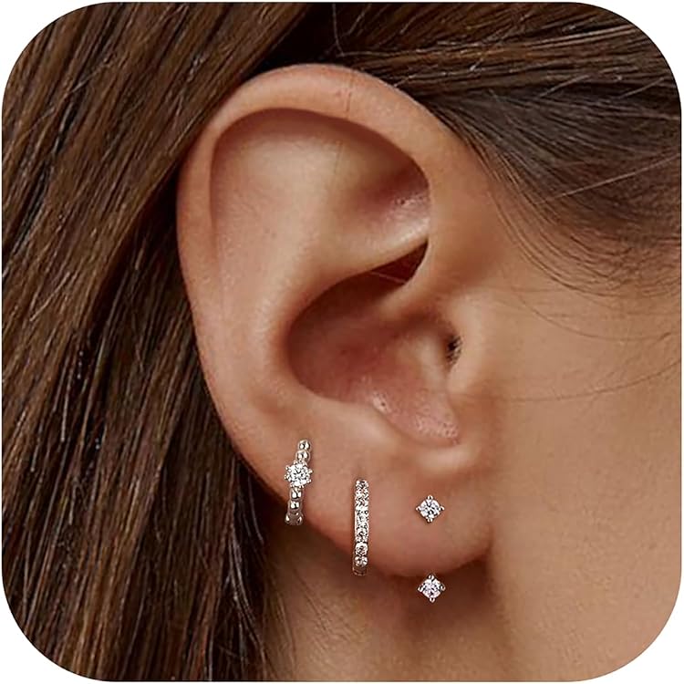 Chriscoco - Lot 4 Paires Boucles D'oreilles Femme Argent 925 Et Plaqué Or 14K - Clous, Créoles, Hypoallergénique