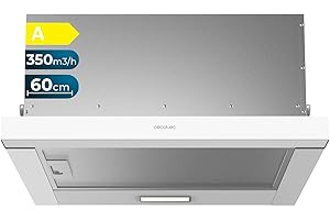 Cecotec Teleskop-Dunstabzugshaube 60 cm Bolero Flux TLM 603500 Weiß A. Motor 70W, Saugleistung 350m3/h, Mechanische Steuerung, 2 Leistungsstufen, Licht und Kohlefilter, Weiß-Finish