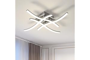 Dorlink Plafoniera LED Soffitto Moderna, 24W 2160LM Lampadario LED Camera da Letto, 4000K Bianco Neutro Lampadari Cucina, 4 Luci Plafoniera Onde Sfalsate Argento, Lampadario Soggiorno, Ø45CM