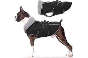 Lelepet Warm Coats and Jackets for Dogs, Waterproof Winter Dog Coat for Cold Weather, Reflective Dog Puffer Jacket, Fleece Lining Pet Coat with Harness Hole for Medium Dogs, Black M
