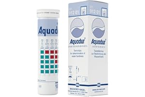 Camlab 1138890 Aquadur Lot de 100 bandelettes de test de dureté de l'eau, gradation : <3 > 5 > 10 > 15 > 20 > 25 °dH, 6 mm x 95 mm