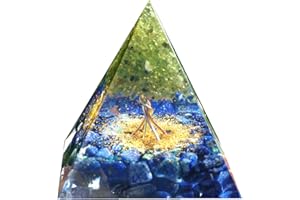 BESORGONE Pyramide d'arbre de vie Orgonite fait à la main, générateur d'énergie Reiki positif Lapis Lazuli avec Orgone de guérison en cristal péridot Outil de méditation porte-bonheur