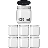 Afracam 10-1000 ml Farklı Boyutlarda Kavanoz (10-1000 Arası) cc Konserve Metal Kapaklı Cam Kavanoz 6 Adet (Şeffaf, 425 cc)