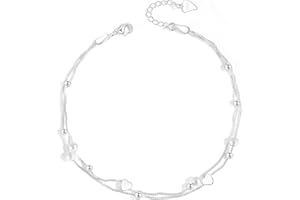 TERRISHE Cavigliera da Donna Argento, Regolabile Cuore Doppia Cavigliera Delicato Impermeabile Cavigliere da Spiaggia per Donna Gioielli Regalo per Donne e Ragazze