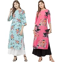 GoSriKi Women's Multicolor Printed Straight Kurta Pack of 02