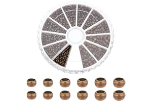 PH PANDAHALL PandaHall Elite - Perlas para triturar (latón bronce antiguo, 3 tamaños, 2/2,5 mm, 3 mm, 1800 unidades), diseño de perlas