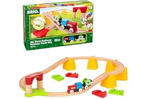 BRIO - 33710 - Mon Premier Circuit à pile - My First Railway - Coffret complet 25 pièces avec train électrique - Circuit de train en bois - Jouet pour garçons et filles dès 18 mois