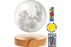 VGAzer Lampe lunaire en lévitation, flottant et filant librement dans l’air avec socle en bois et impression 3D de Moon Light, pour des cadeaux uniques pour les fêtes, décor de chambre, veilleuse