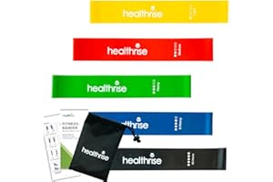 HEALTHRISE Health Rise Fitnessband Set | Im 5er Set | Loop Bänder | Widerstandsbänder | 5 Widerstandsstufen | Ideal für Zuhause, Fitnessstudio, Yoga, Pilates oder Sport | Mit Tragetasche und Deutscher Anleitung