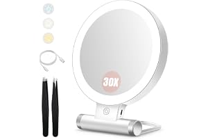 B Beauty Planet Förstoringsspegel 30X/1X, Dubbelsidig, Bordsspegel som Svängs 360°, Rund Sminkspegel med LED-belysning