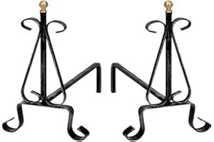 VIRIDEX ALARI CAMINO RICCI In ferro battuto verniciato-Pomi in ottone-CM 33 H.CM 30