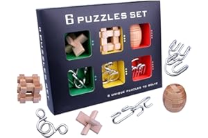 Chonor 6 en 1 Cubo Rompecabezas 3D de Madera del Enigma Juego Puzle de Alambre de Metal - Clásica de Cerradura de Brain Teaser Puzzle IQ Juguetes para Niños y Adultos - Idea Perfecta del Regalo