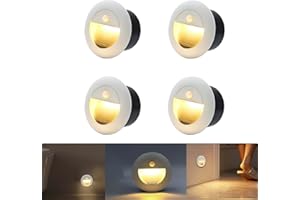 FWoche Kinkiet LED 1.5W z czujnikiem ruchu 3000K, 65mm, 230V, aluminium, okrągłe wpuszczane zewnętrzne oświetlenie schodów, wpuszczany wodoodporny kinkiet w pudełku, biała skorupa, 4 kawałki